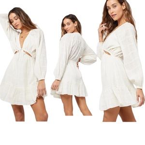 L*Space Women Mini Dress Cutout Size M Cream Plaid Raglan sleeve Cotton New